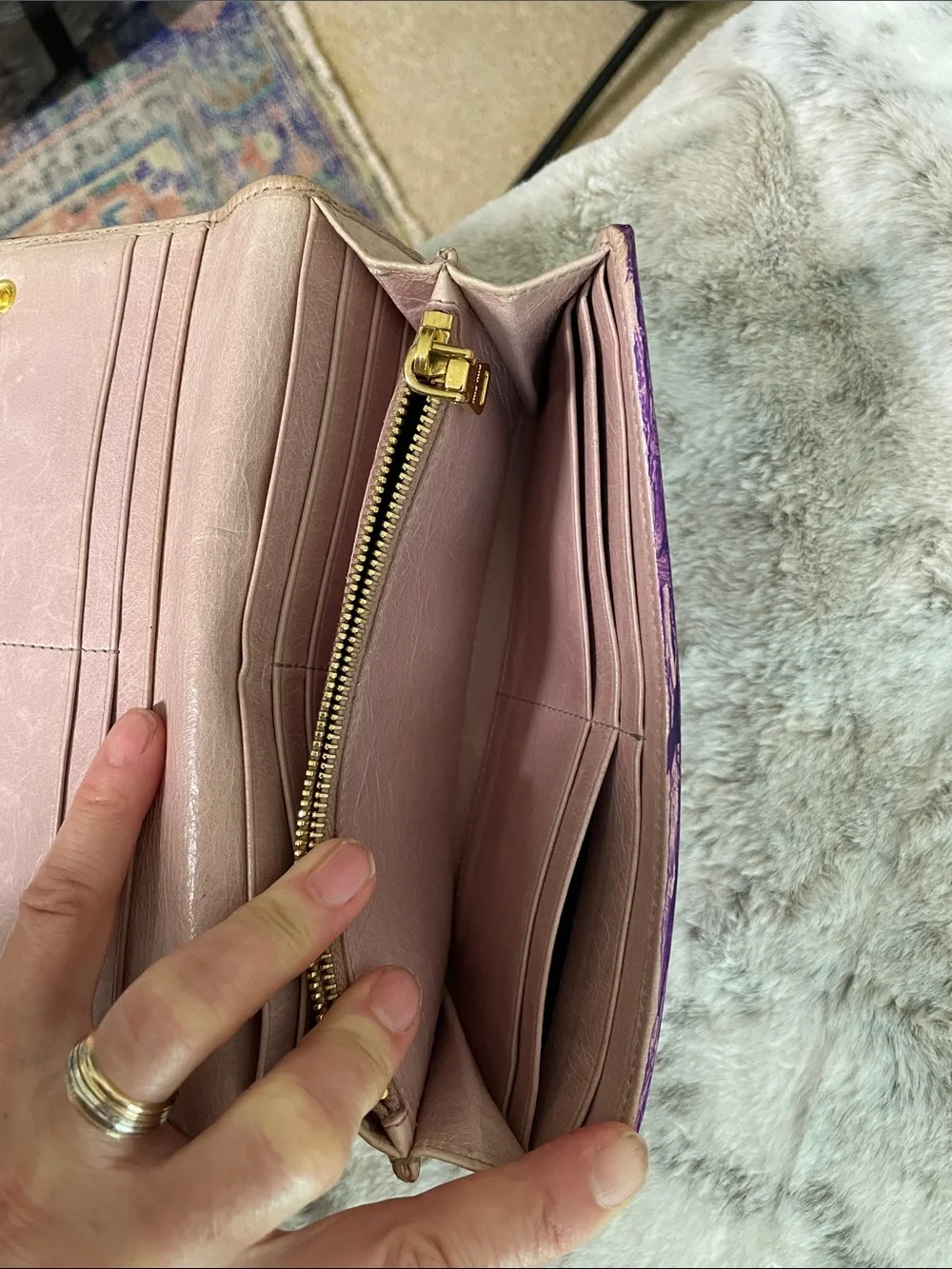 Miu Miu Violet Chevron Quilted Leather Wallet with Bow